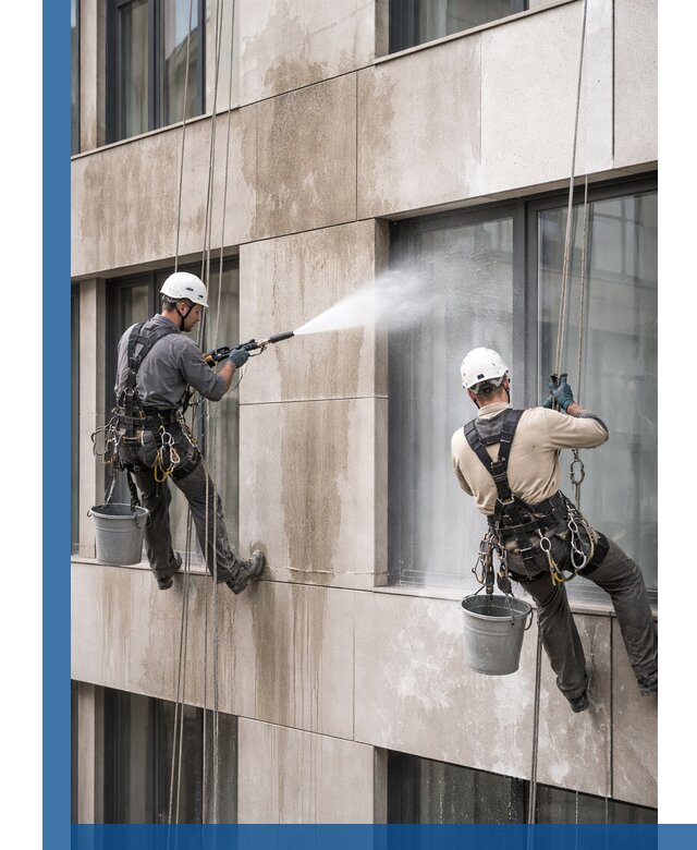 Послестроительная мойка фасада промышленным альпинизмом в Ярцеве