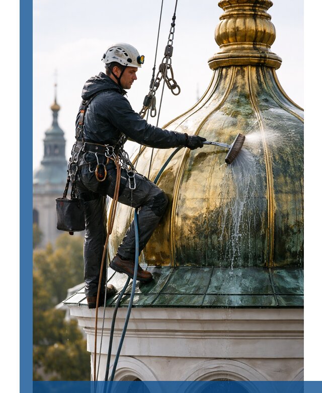Профессиональная мойка куполов и шпилей высотными альпинистами в Ярцеве