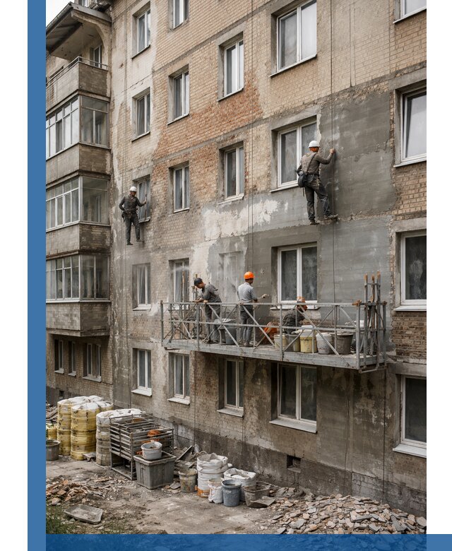 Капитальный ремонт фасада в Ярцеве с восстановлением и гидроизоляцией