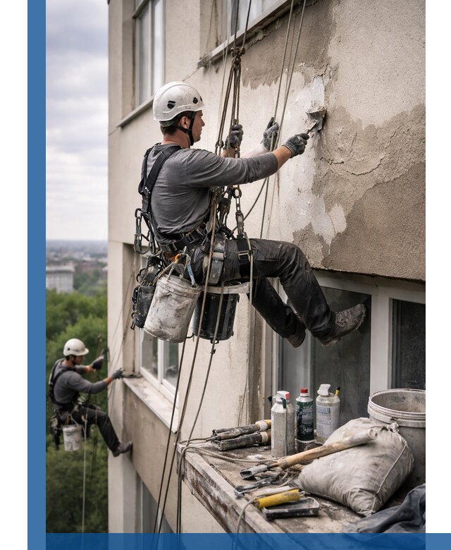 Косметический ремонт фасада зданий в Ярцеве промышленными альпинистами