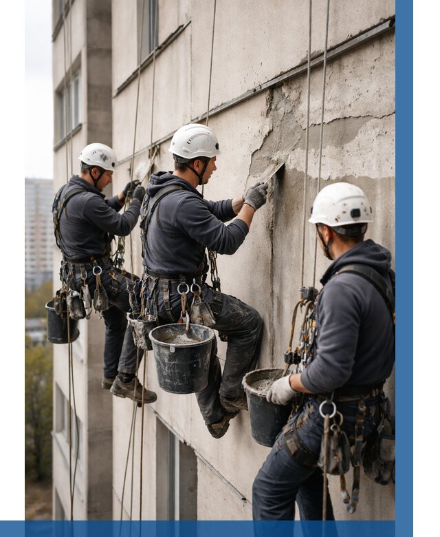 Ремонт бетонных элементов фасада в Ярцеве от 2544 р. | ВЫСОТНИК-Рцв