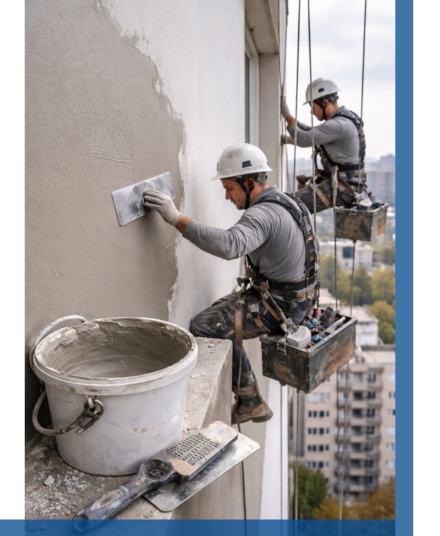 Шпаклевка фасада на высоте в Ярцеве от 712 р. | ВЫСОТНИК-Рцв