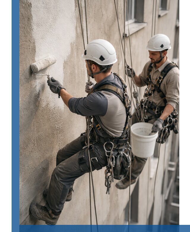 Грунтовка фасада на высоте в Ярцеве промышленными альпинистами