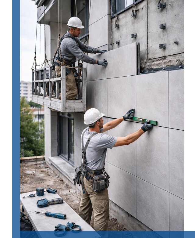 Монтаж керамогранита на фасад в Ярцеве под ключ с гарантией качества