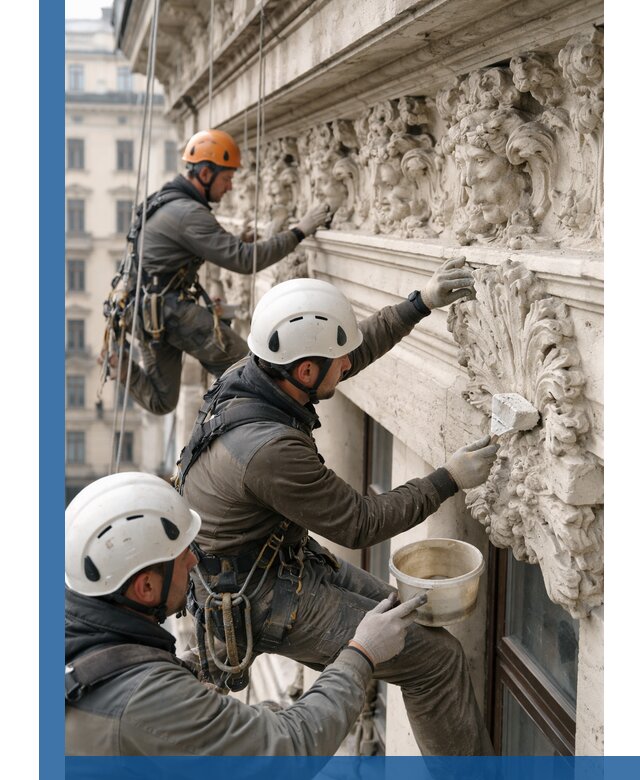 Реставрация фасадной лепнины с высотными работами в Ярцеве