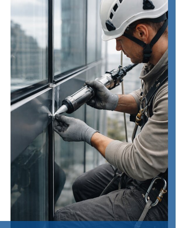 Герметизация стыков витража в Ярцеве от 1221 р. | ВЫСОТНИК-Рцв