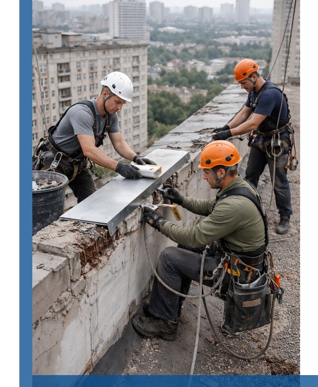 Ремонт парапета на кровле в Ярцеве, высотные работы с гарантией