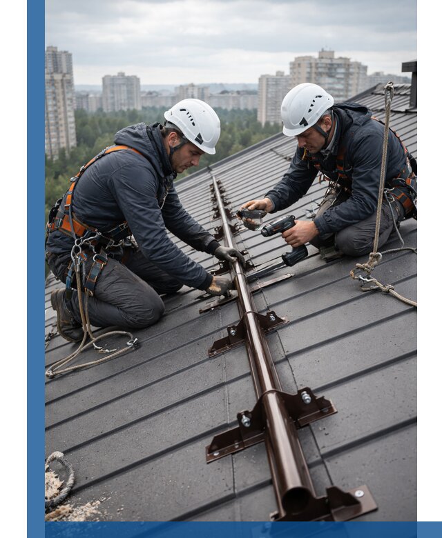 Монтаж снегозадержателей на кровле зданий в Ярцеве под ключ