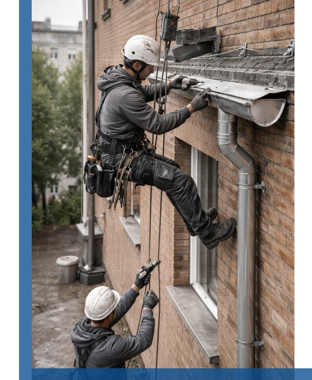 Монтаж водосточной системы на здании в Ярцеве под ключ