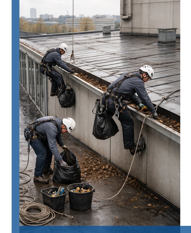 Очистка кровли по периметру в Ярцеве силами промышленных альпинистов