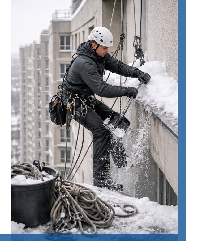 Очистка карнизов от снега в Ярцеве от 305 р. | ВЫСОТНИК-Рцв