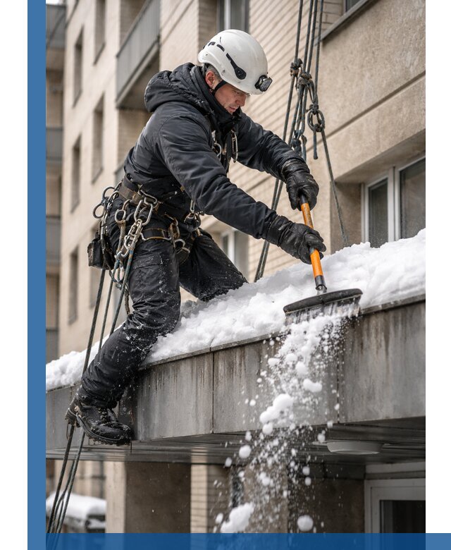 Очистка козырьков от снега в Ярцеве круглогодично безопасно