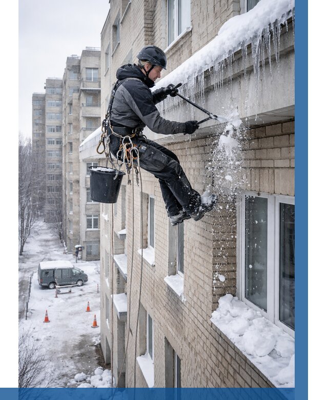 Удаление наледи с карнизов в Ярцеве от 356 р. | ВЫСОТНИК-Рцв