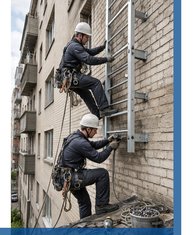 Монтаж пожарной лестницы в Ярцеве от 25435 р заказать у ВЫСОТНИК-Рцв