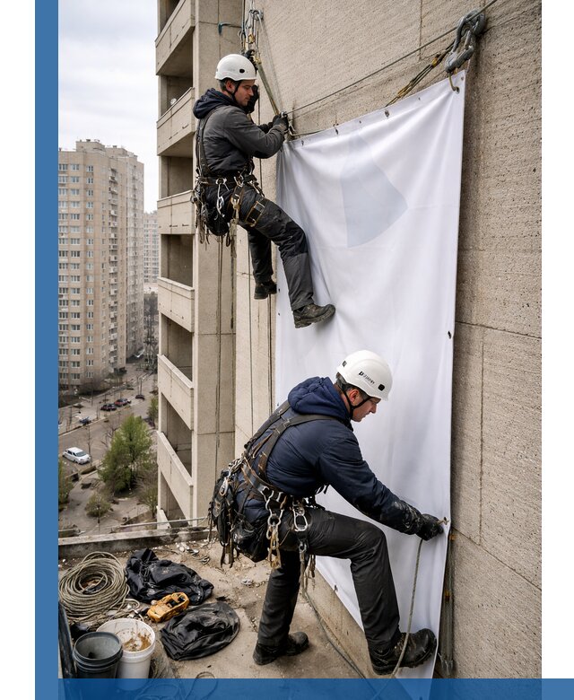 Профессиональный монтаж баннеров на фасаде в Ярцеве