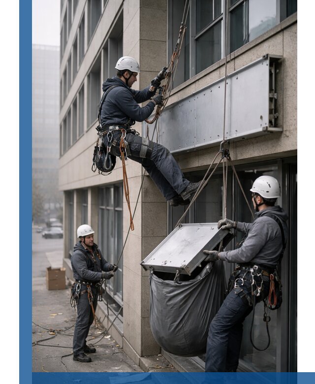 Демонтаж рекламной вывески с высотными работами в Ярцеве