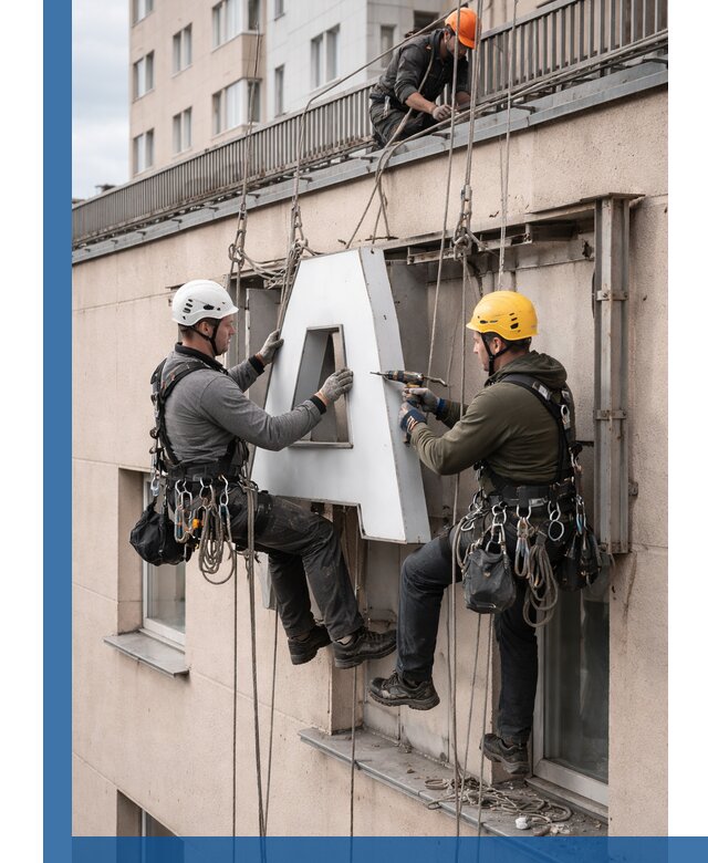 Ремонт и восстановление наружных вывесок на высоте в Ярцеве