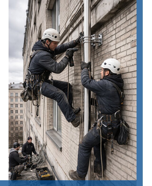 Монтаж флагштока на здании в Ярцеве от 6613 р. | ВЫСОТНИК-Рцв