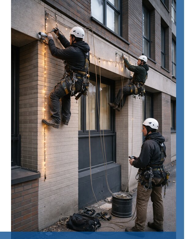 Монтаж гирлянд на фасаде в Ярцеве от 3561 р. | ВЫСОТНИК-Рцв