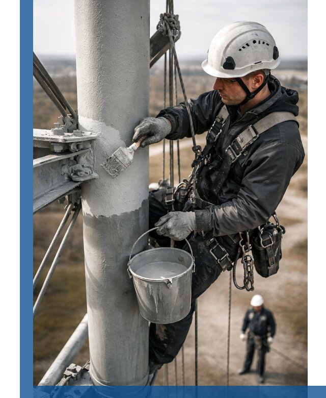 Покраска мачт связи в Ярцеве промышленными альпинистами
