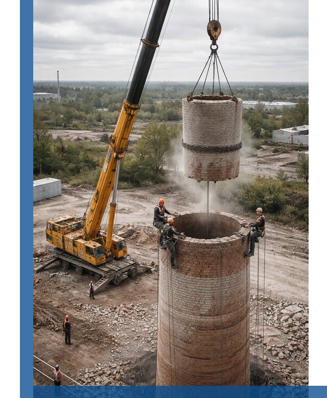 Демонтаж дымовой трубы в Ярцеве с гарантиями безопасности