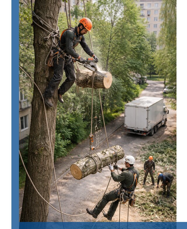 Спил деревьев альпинистами в Ярцеве, безопасно и без повреждений