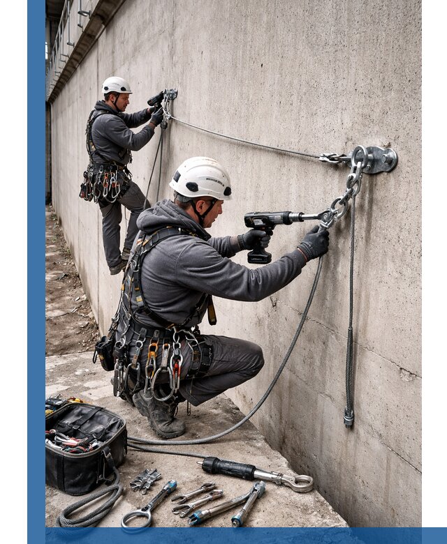 Монтаж анкерных линий высотной безопасности в Ярцеве